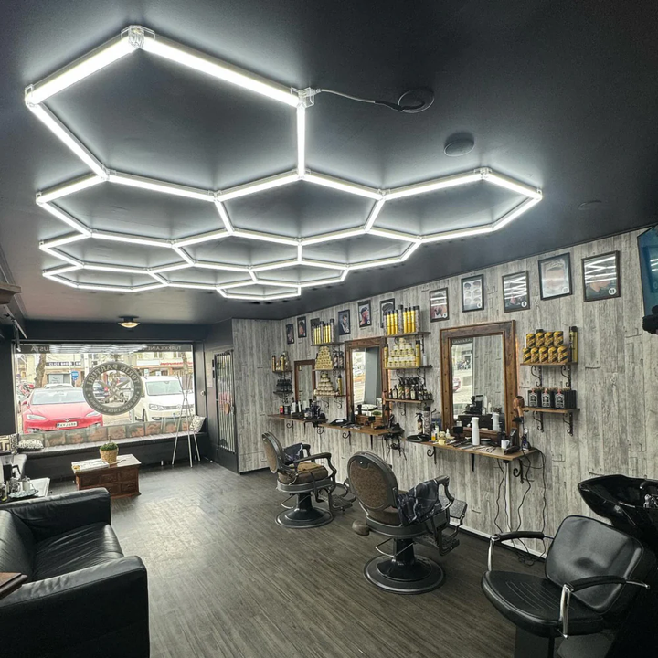 11 grid hexagon lighting in barbershop