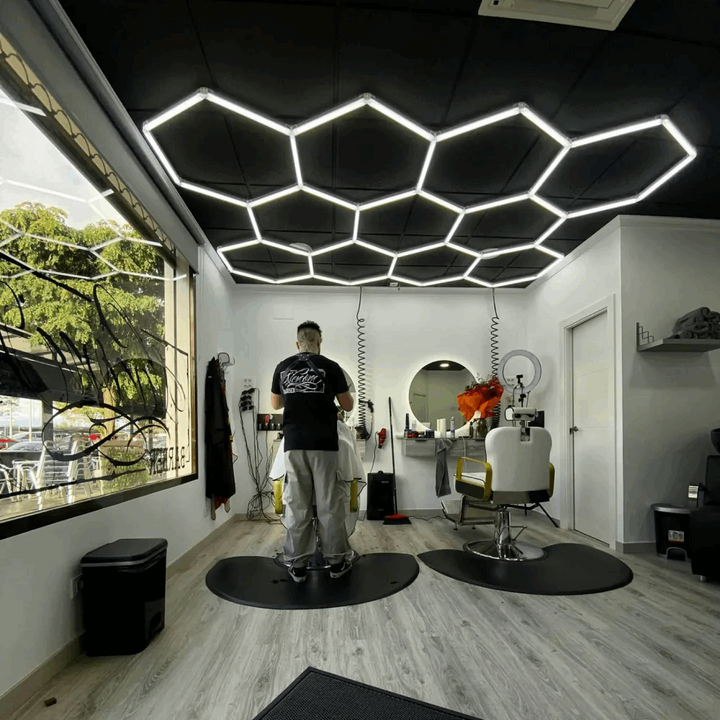 11 grid hexagon lighting system in barbershop