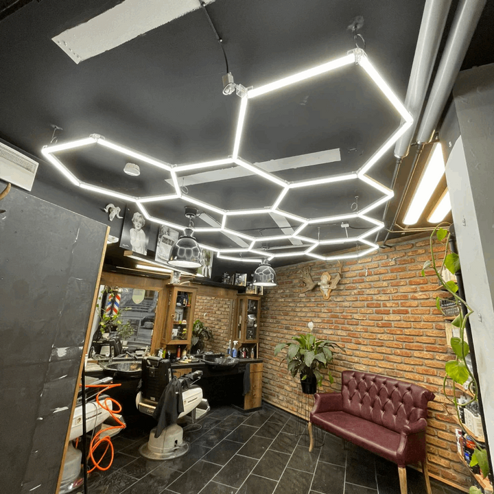 11 hexagon lighting led systems in barber shop 
