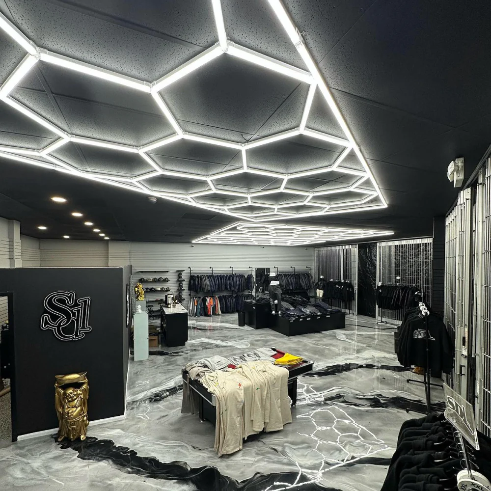 14 hexagon shape lighting with border in fashion shop 