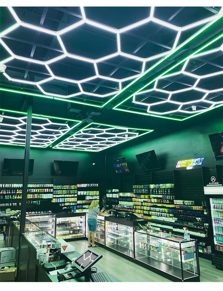 15 grid hexagon lights with green border