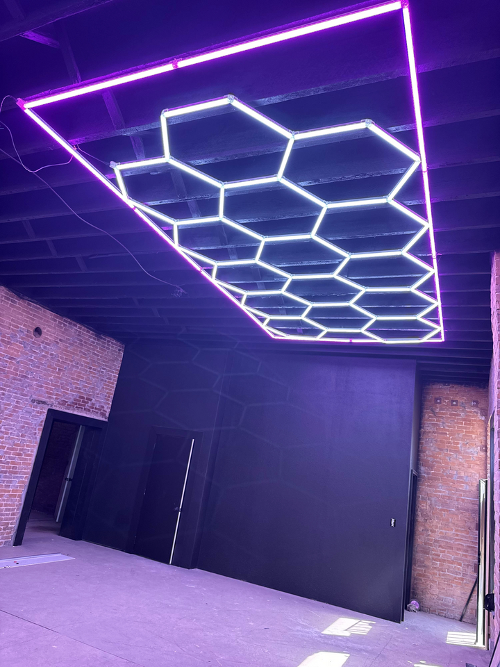 15 hexagon lights with pink border 