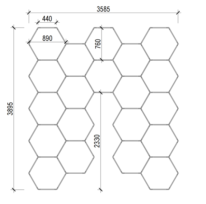 20 grid u pattern hexagon lights dimensions 