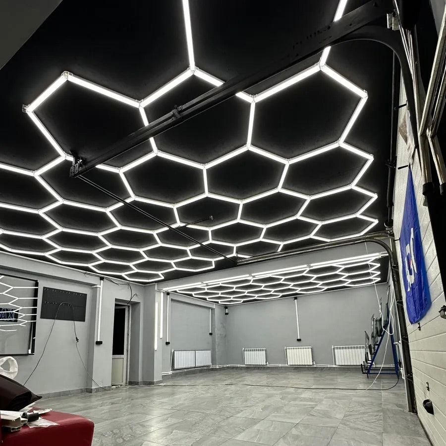 23 hexagon lights black ceiling 