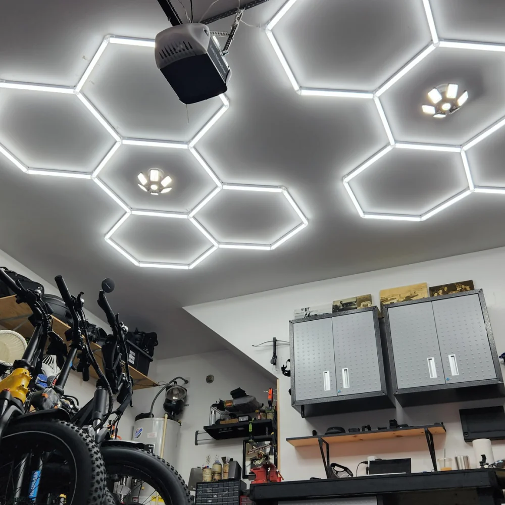 2 pack of 5 hex lighting systems in garage white ceiling 