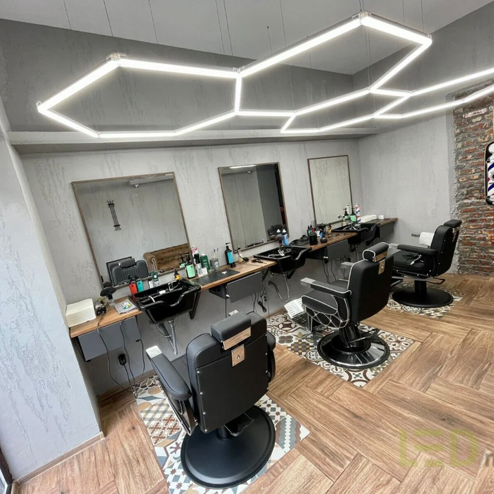 4 hexagon shape lighting in barbershop