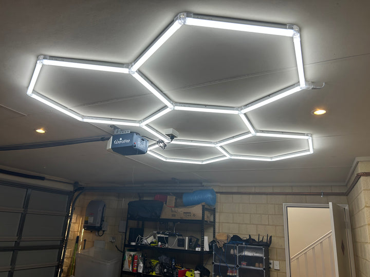 5 hexagon lighting in workplace garage