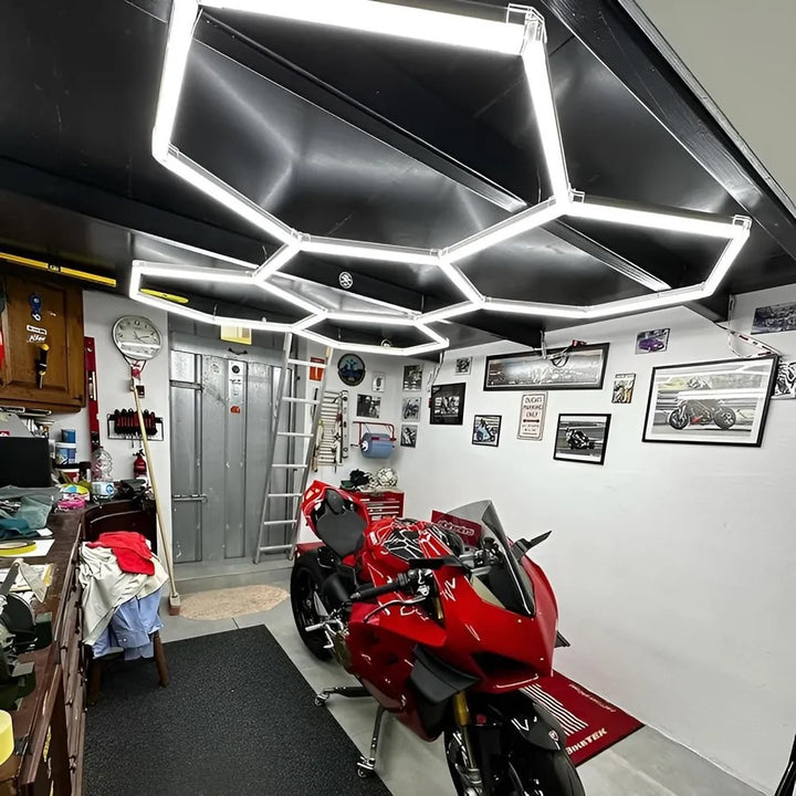 hexagon lighting with motorbike