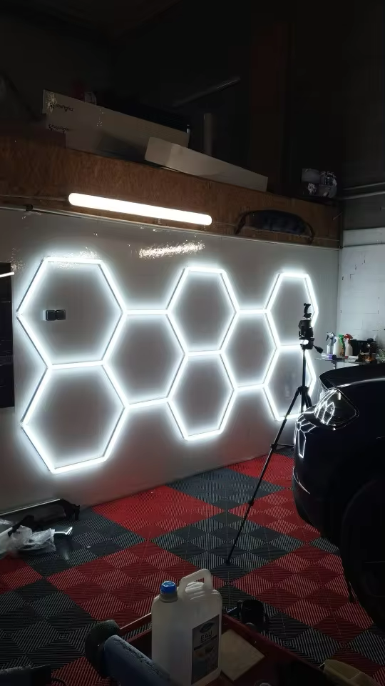 8 long hex lighting on wall 