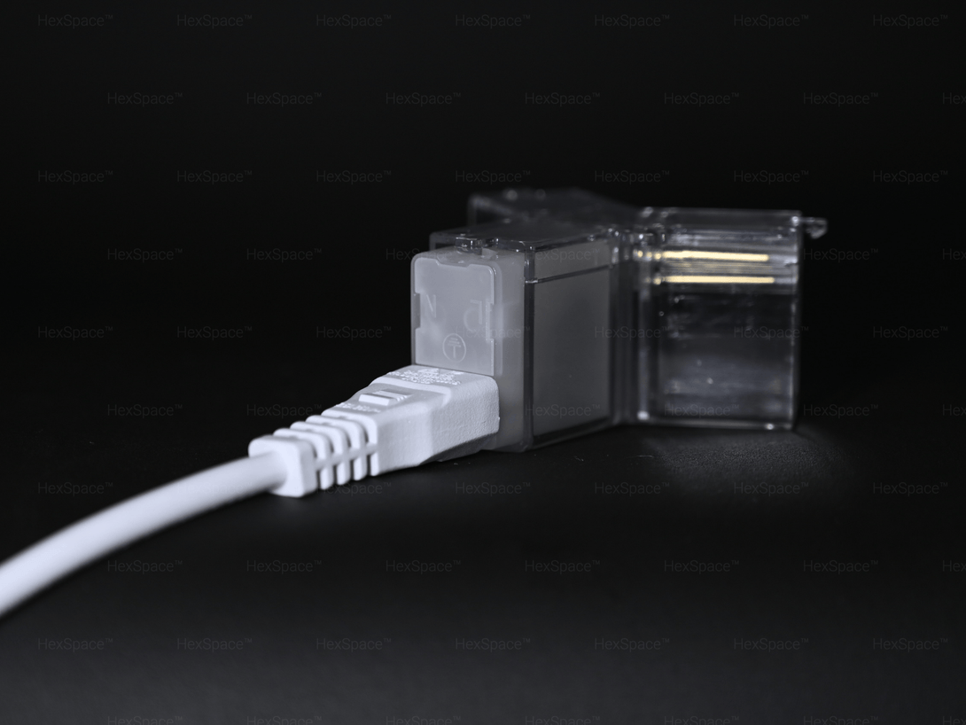 Close-up of safe anti-electric shock connector for HexSpace hexagon LED lights
