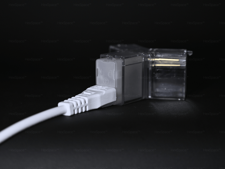Close-up of safe anti-electric shock connector for HexSpace hexagon LED lights
