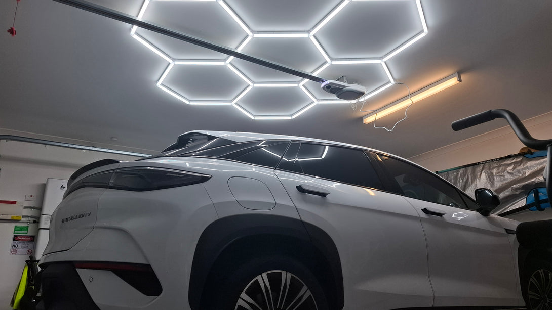 HexSpace's Hexagon Lights 7 grid in garage 