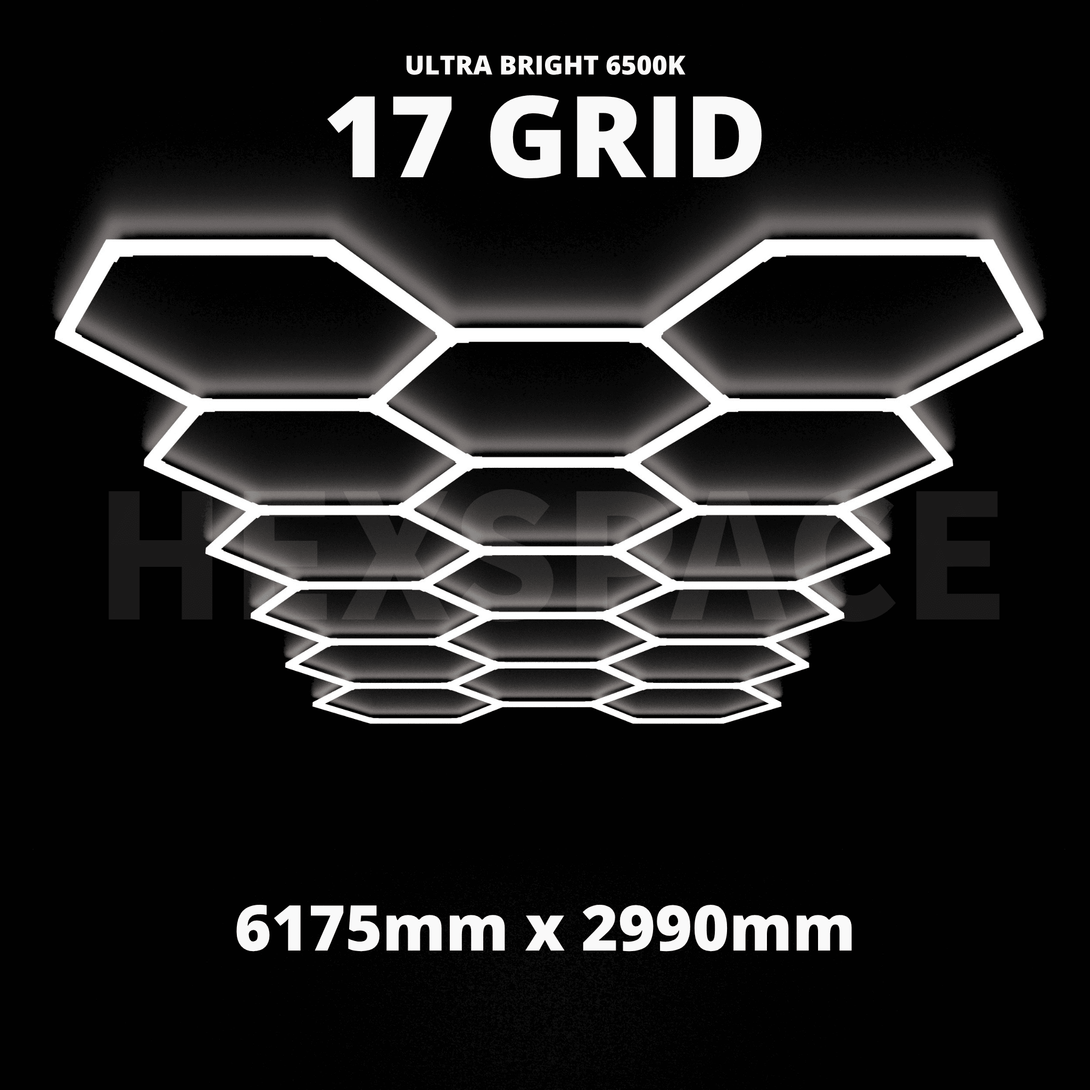 Hexspace large 17 grid hexagon lights for garages & shops 