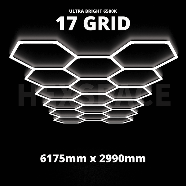 Hexspace large 17 grid hexagon lights for garages & shops 