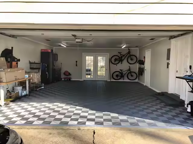 all black garage tiles in double garage 