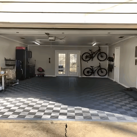 all black garage tiles in double garage 