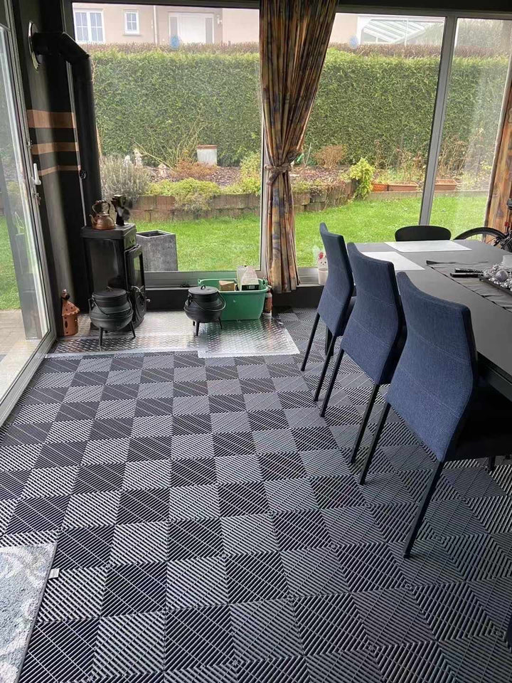 black flooring tiles in patios