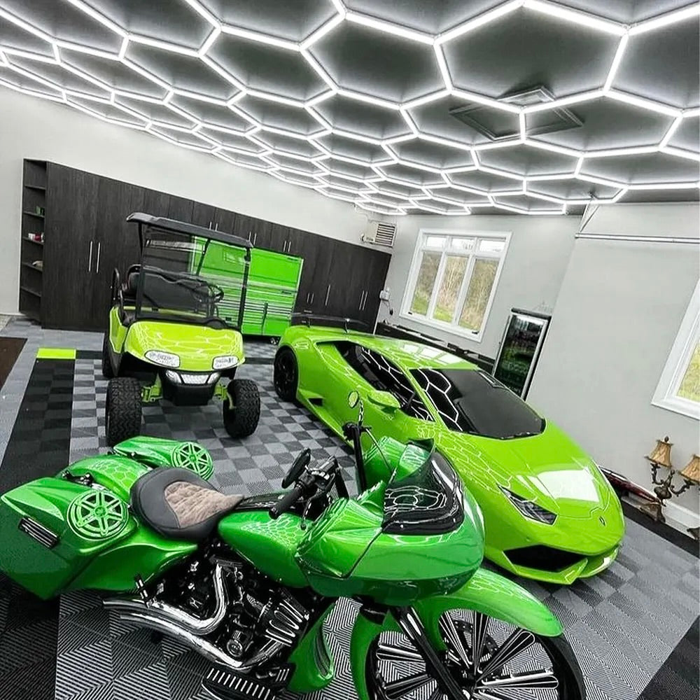 custom hexagon lights big double garage green lambo