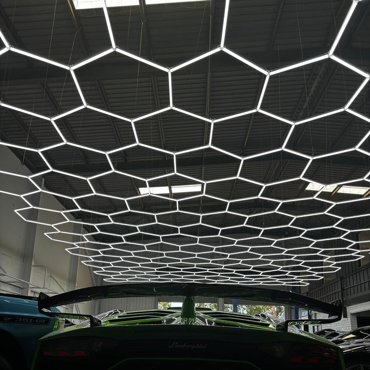 custom hexagon lights in car dealer 