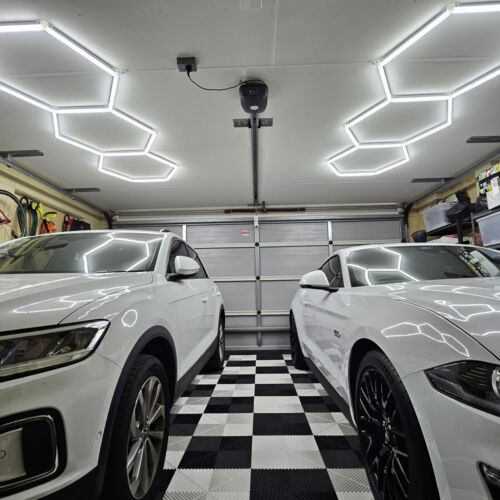 double 3 grid hexagon lights in garage 