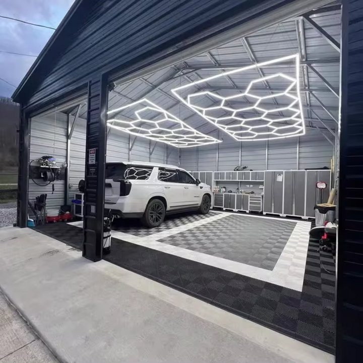 black white and grey garage tiles