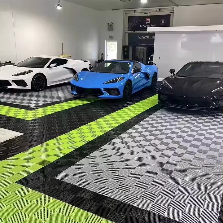 garage floor tiles black green and grey