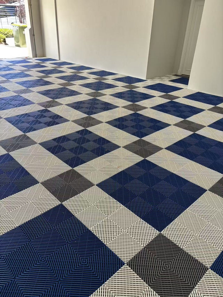 garage floor tiles blue and white