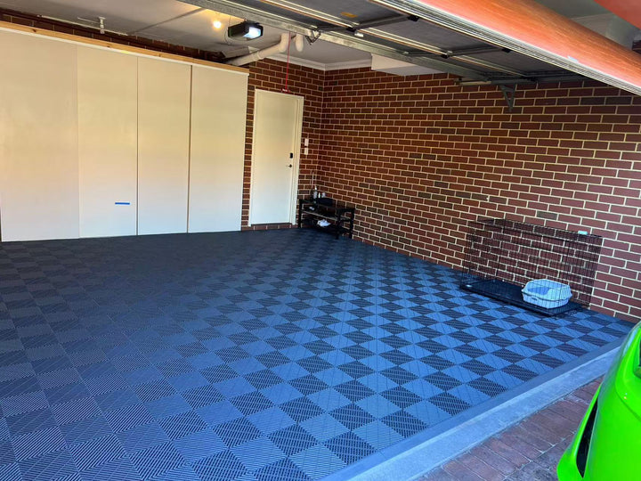 garage floor tiles dark grey green car 