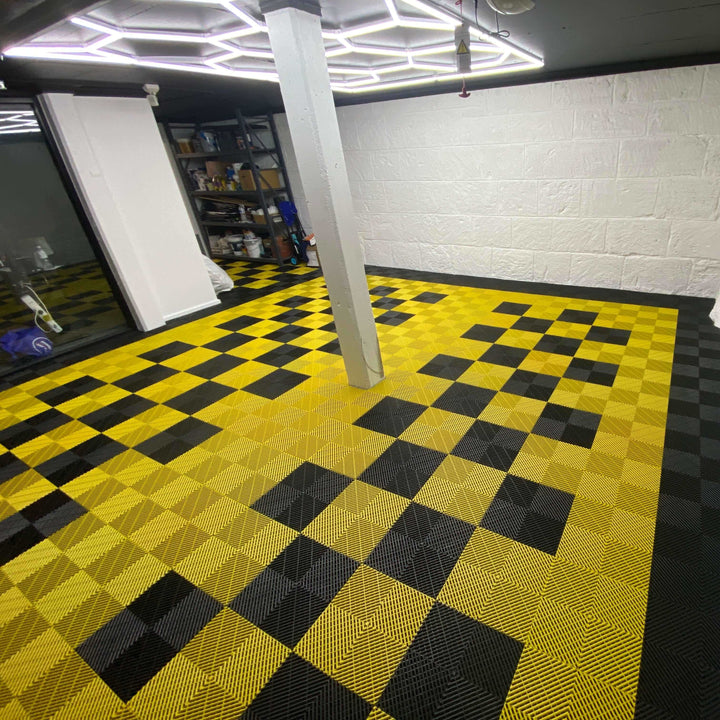 yellow and black garage tiles