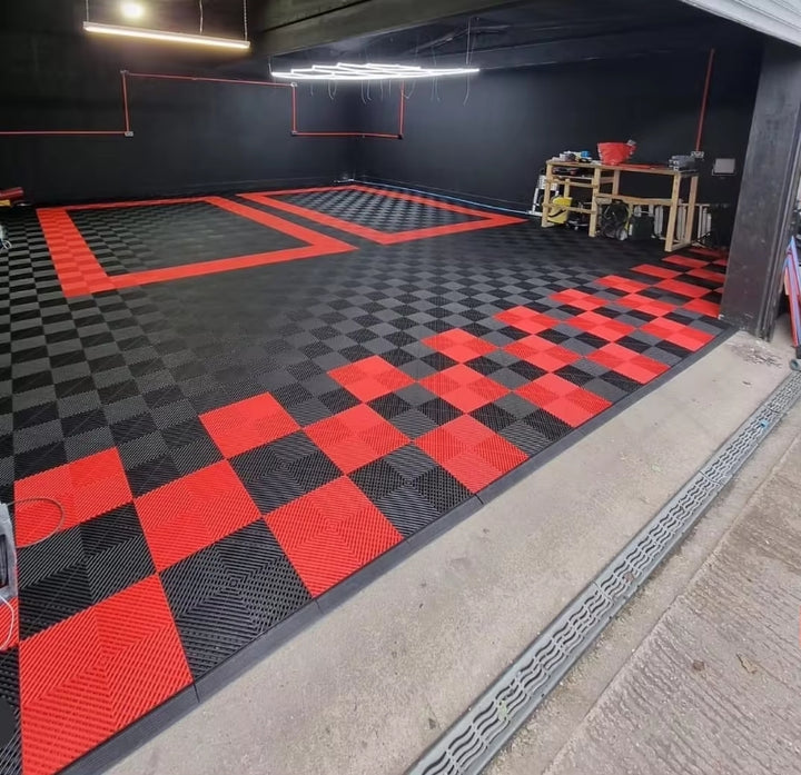 red and black garage tiles
