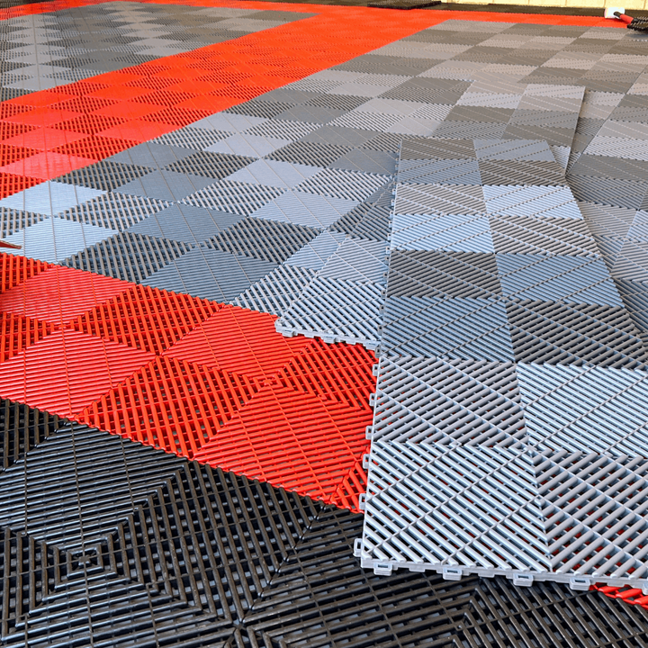 grey and red tiles