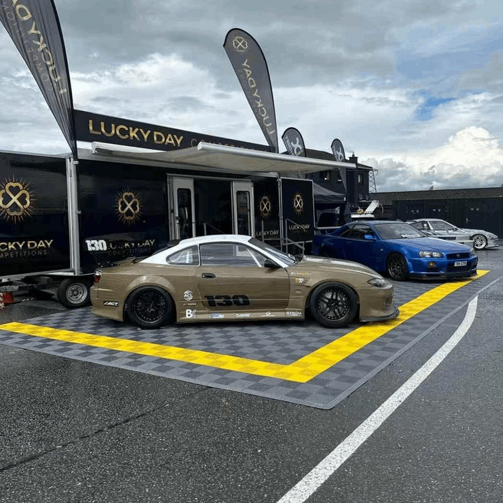 grey and yellow tiles car events