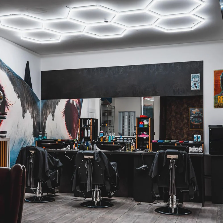 long 8 hexagon lighting in barbershop